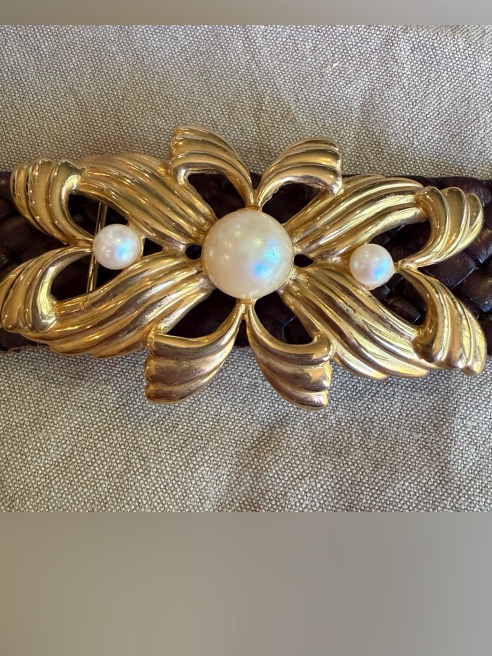 Mimi Di N Belt Buckle Gold Tone with Pearls Rare Signed 1987
